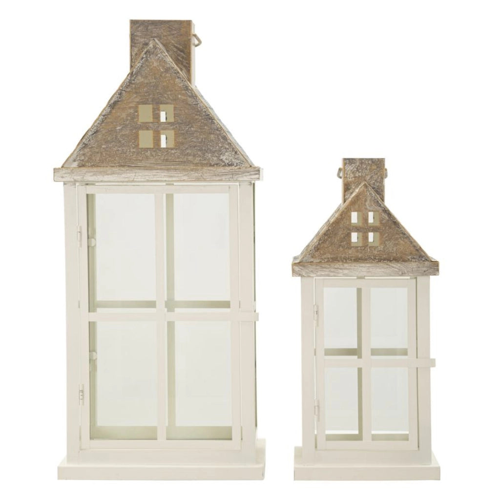 Set di due lanterne Home in legno e metallo con tetto spiovente