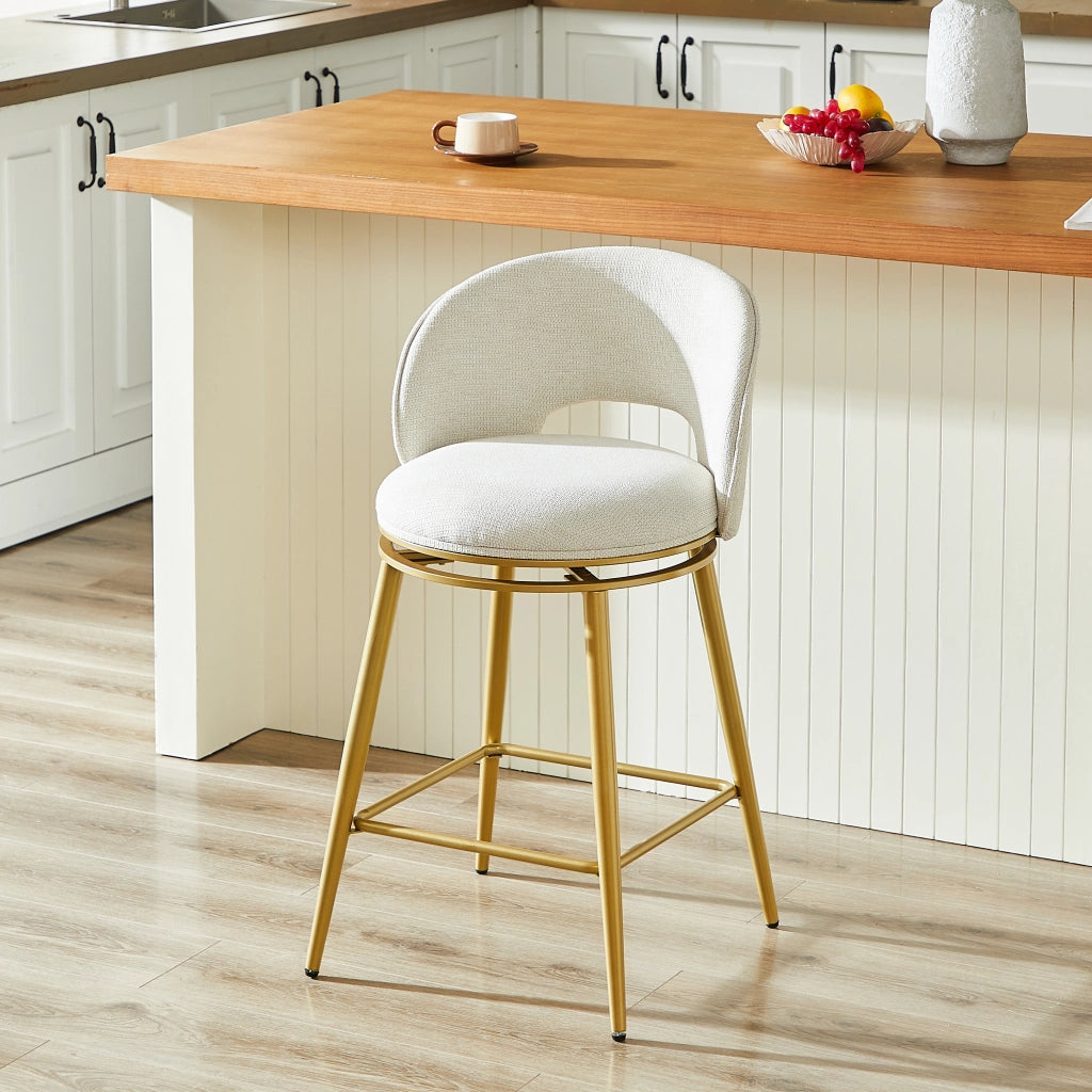 Sgabelli da Bar Girevoli in Chenille ¨C MINIMAL ¨C Set 2 Pezzi, Struttura in Metallo Oro