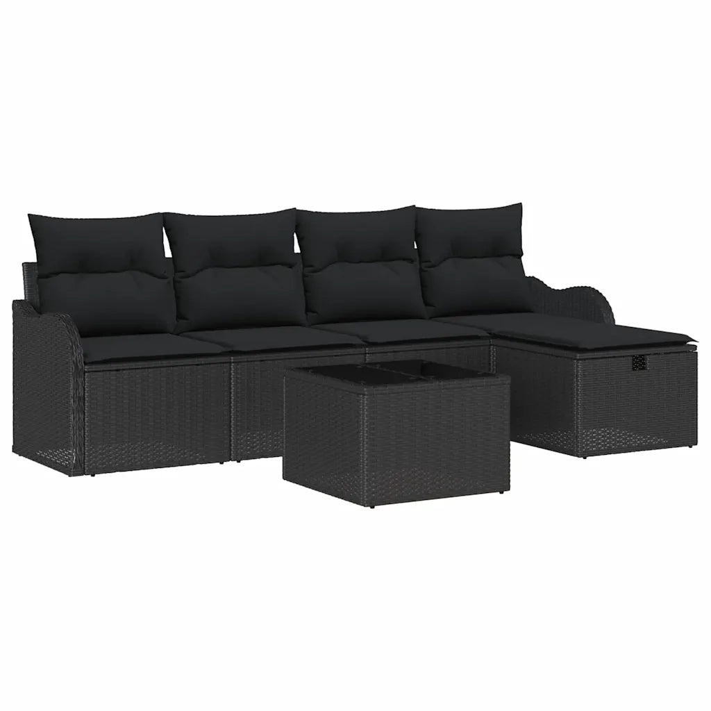 Set Divano da Giardino con cuscino 6 pcs Nero polyrattan
