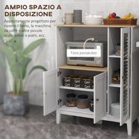 Mobile Cucina Multiuso per Microonde 80x35x97 cm Ripiani Chiusi e Mensola con Passacavi in MDF Bianco