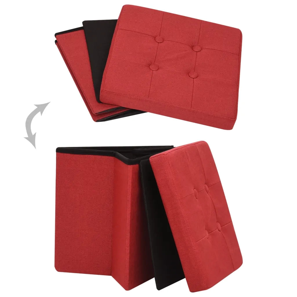 Sgabello con Contenitore Pieghevole Rosso Vino in Simil Lino 338768
