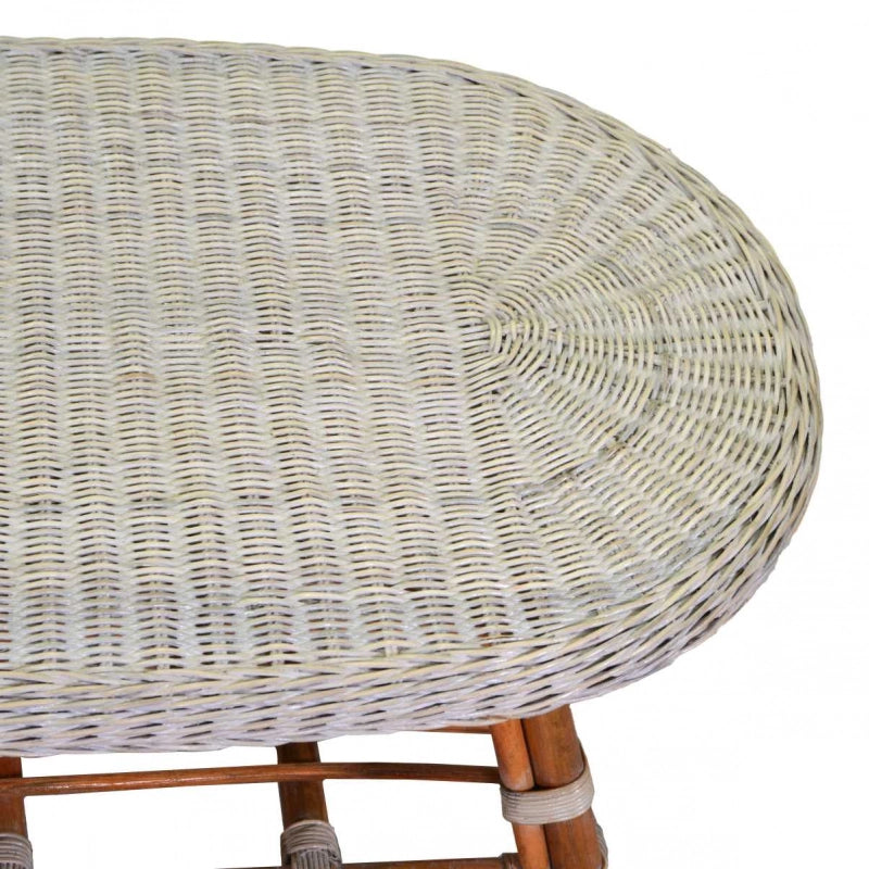 Tavolino rattan lucrezia sbiancato gambe miele ovale cm 74x52h45