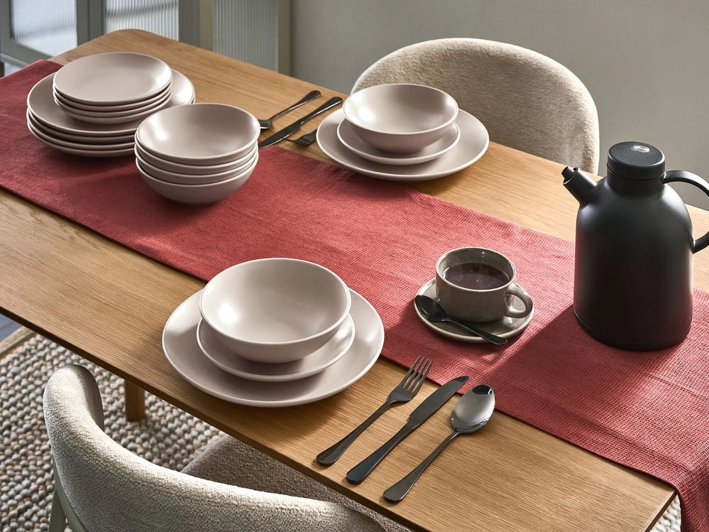 Set di 18 piatti in gres color beige chiaro con finitura smaltata a mano per 6 persone cucina e sala da pranzo