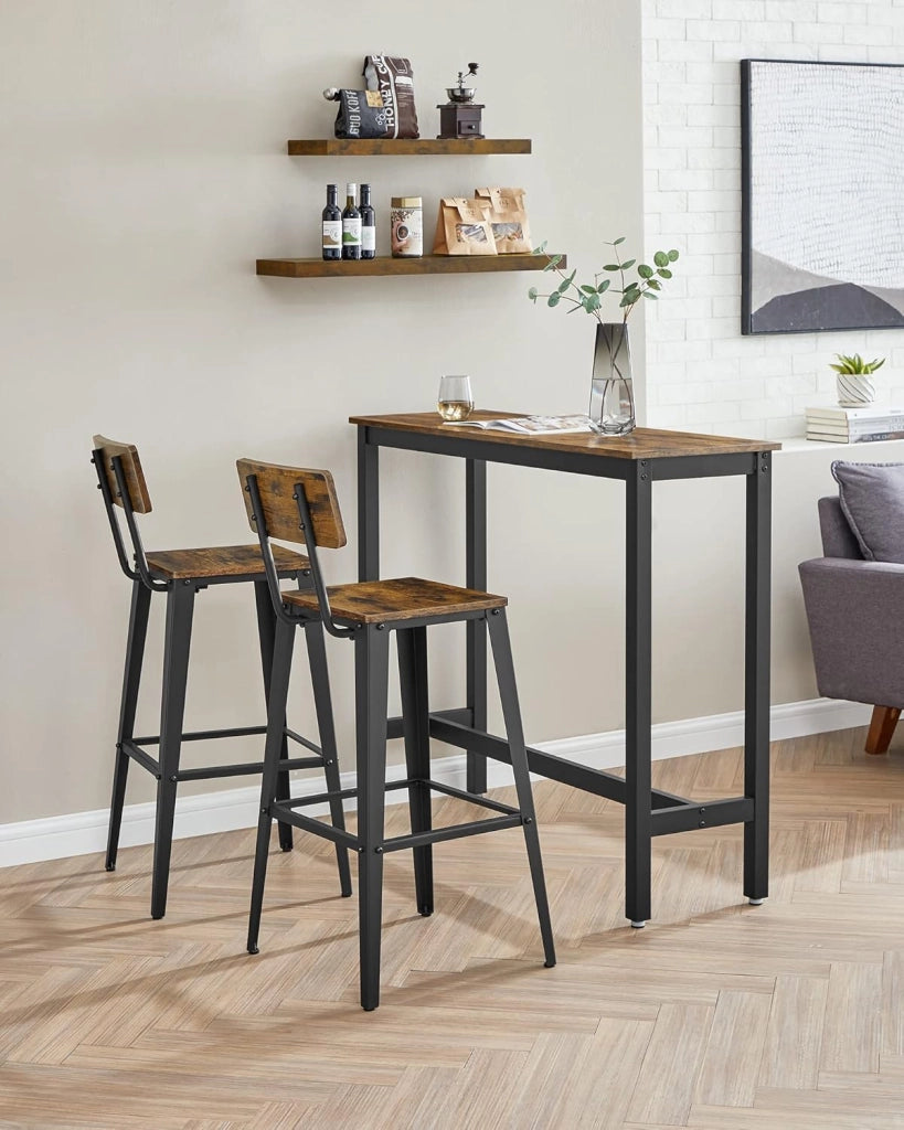 VASAGLE Sgabelli da Bar, Set da 2, Sgabelli Cucina, con Schienale, Struttura in Acciaio, Facile da Montare, Sgabelli Alti, Stile Industriale, Marrone Vintage e Nero LBC078B01
