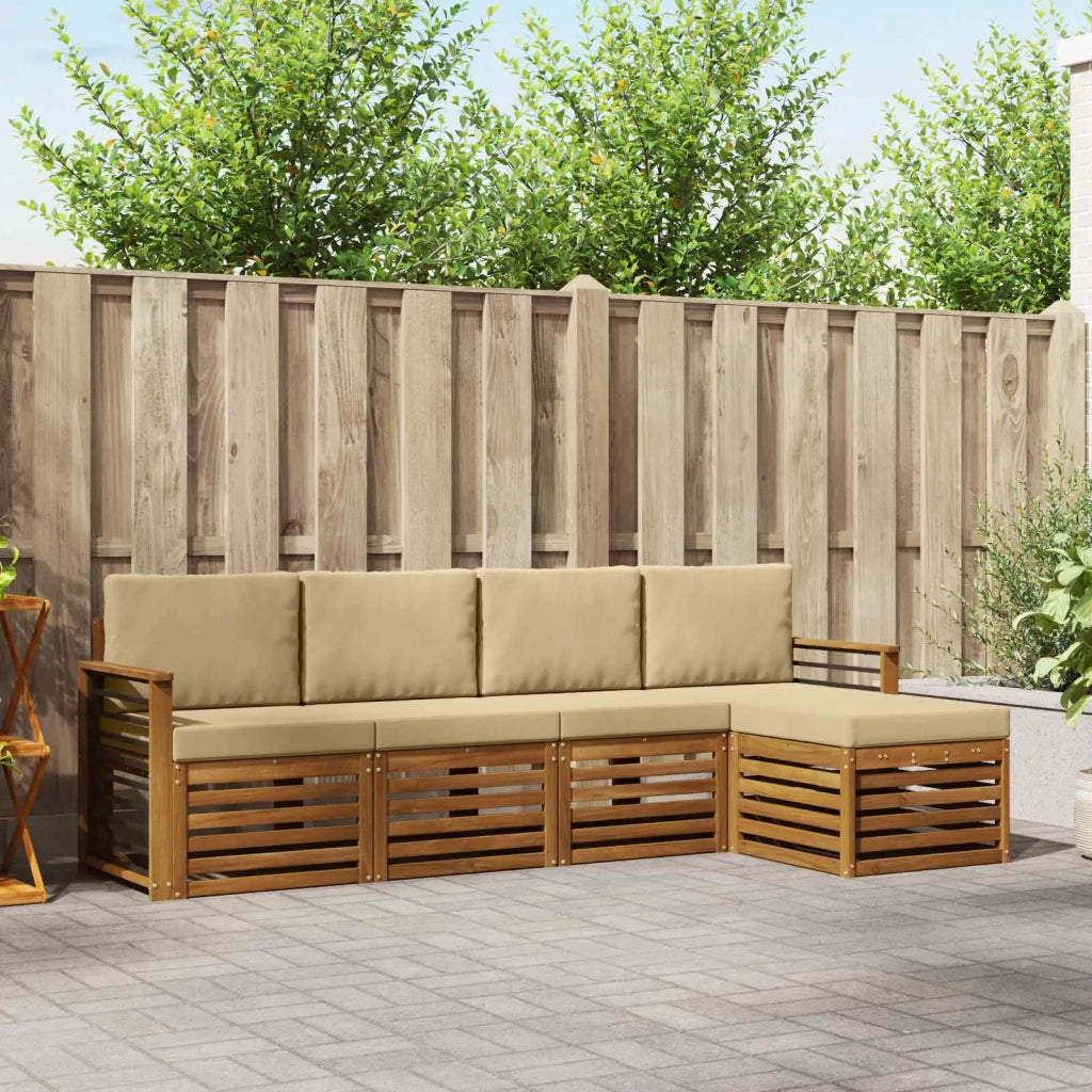 Set di divani da esterno con cuscino 5 pcs Naturale e Beige