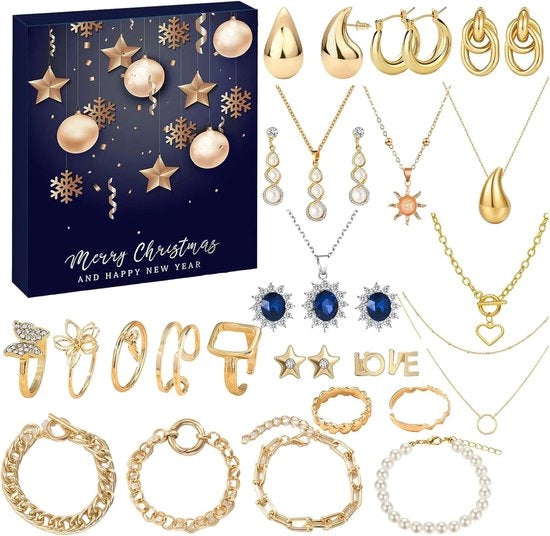 Calendario di Natale con Sorprese per Donna – 24 Giorni di Conto alla Giornata con Bracciali, Orecchini, Collane e Anelli