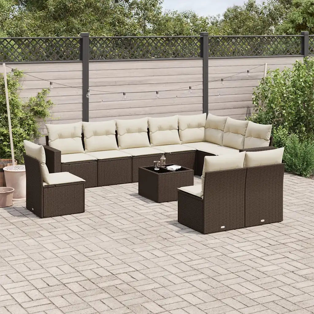 Set Divani da Giardino 11 pz con Cuscini Polyrattan Marrone 3251460