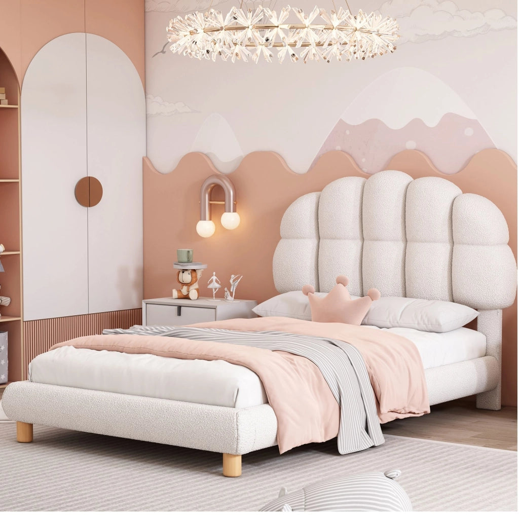 LETTO imbottito 90x200 cm Bouclé Bianco