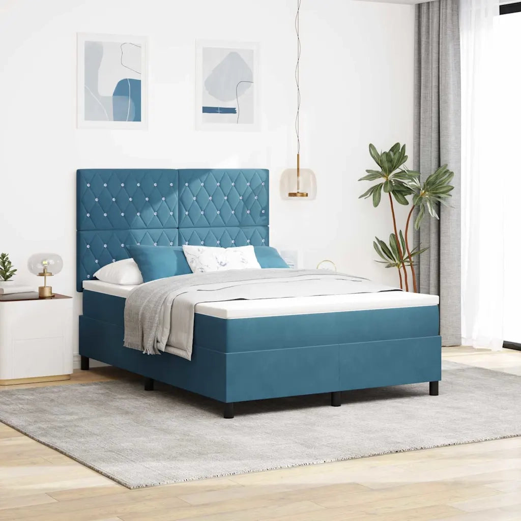 Letto a molle con materasso Blu Scuro 160 x 200 cm Velluto 3339780
