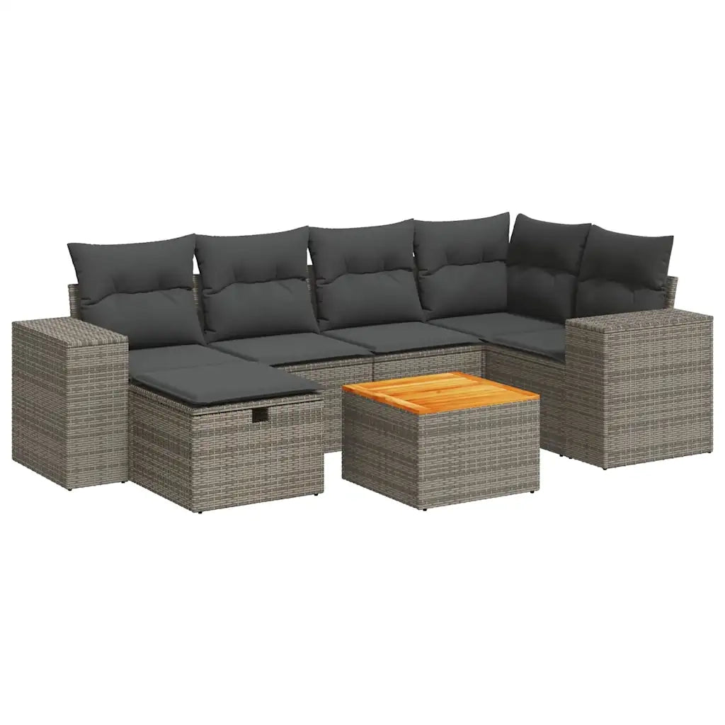 Set Divani da Giardino 7 pz con Cuscini Grigio in Polyrattan 3325875