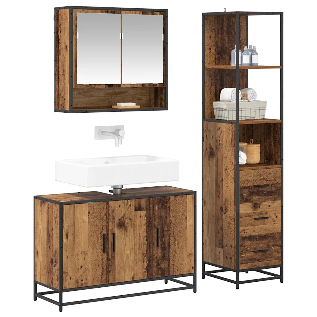 Set di mobili per il bagno con cassetto 3 pcs Legno vecchio 3402414