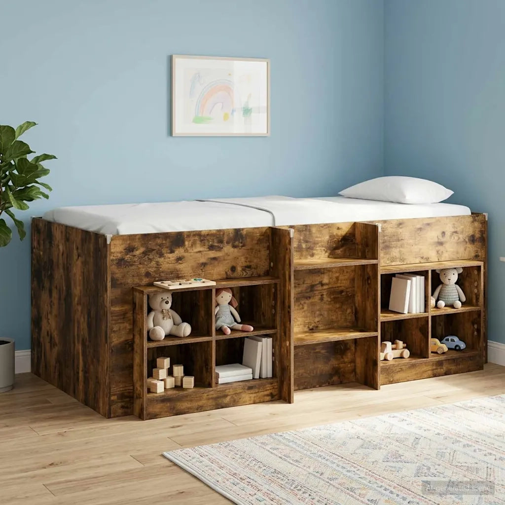 Letto Alto per Bambini 2 pcs Rovere Fumo 98.5 x 200 cm