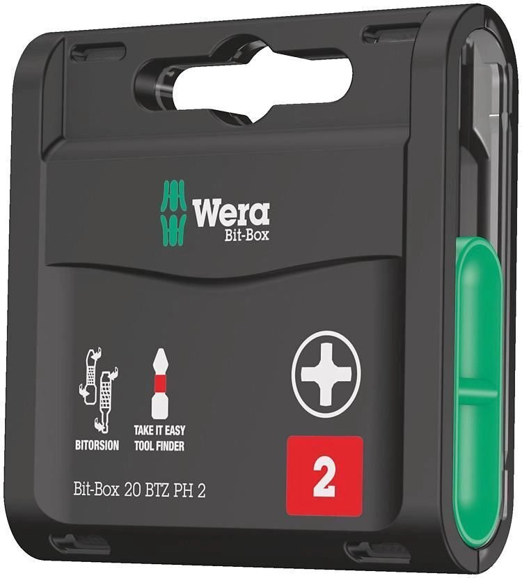Wera 05057751001 Bit-Box 20 BTZ PH Set di Inserti Phillips 20 pz PH 2x25 mm con Tecnologia BiTorsion colore Nero