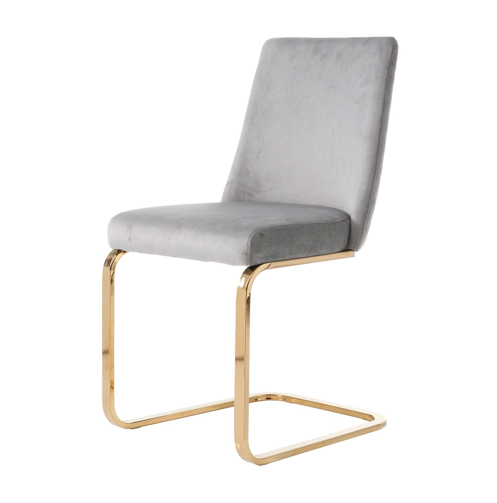 Set di 2 sedie da pranzo con schienale trapuntato e gambe in metallo; velluto grigio