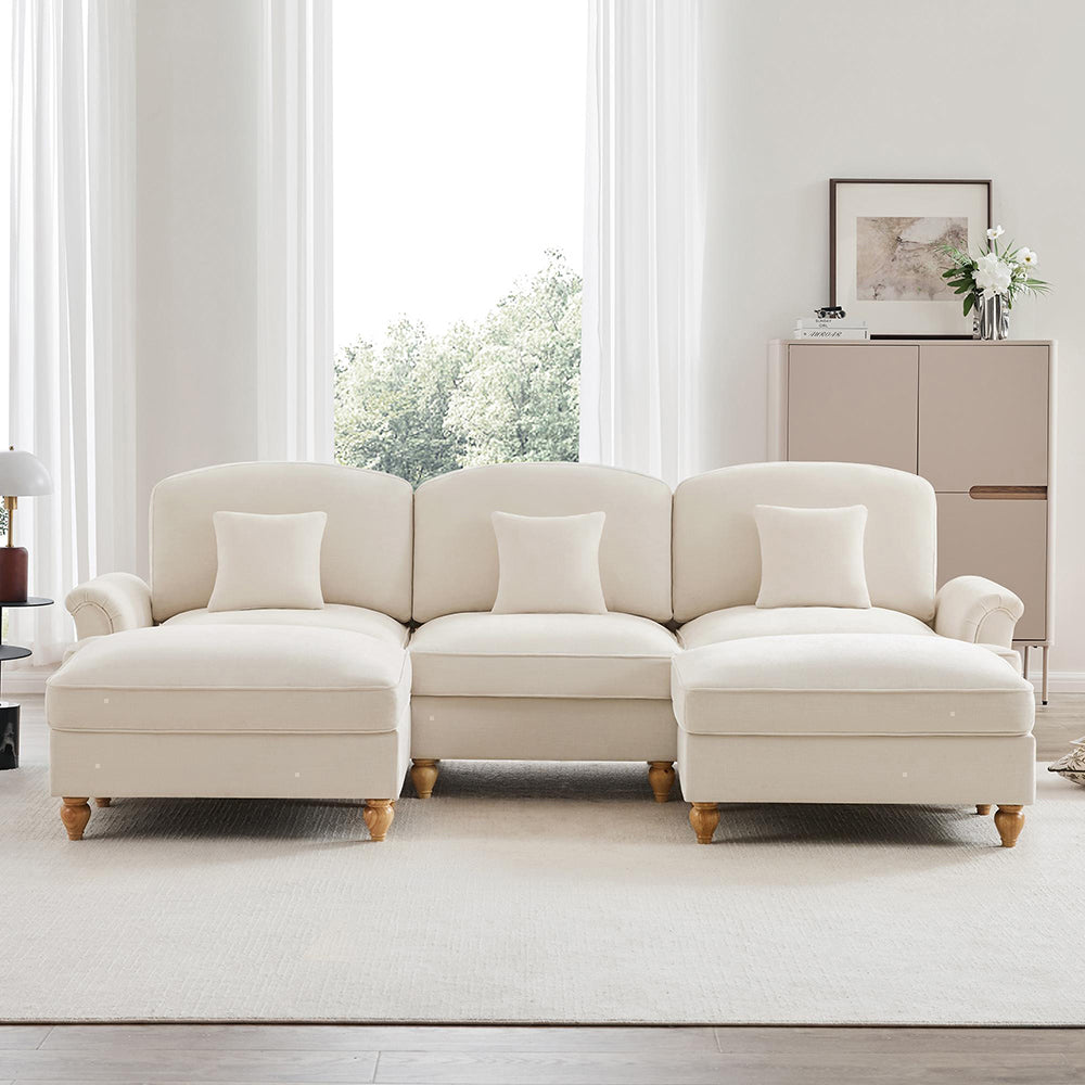 Divano modulare a U - Xylo - Chenille, stile classico, con pouf, bianco