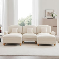 Divano modulare a U - Xylo - Chenille, stile classico, con pouf, bianco