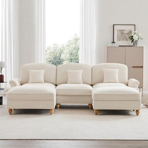 Divano modulare a U - Xylo - Chenille, stile classico, con pouf, bianco