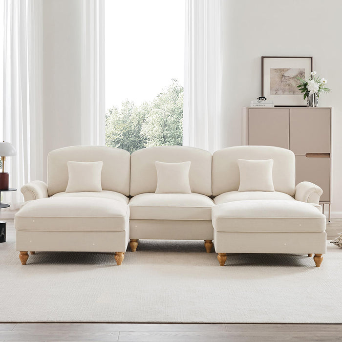 Divano modulare a U - Xylo - Chenille, stile classico, con pouf, bianco