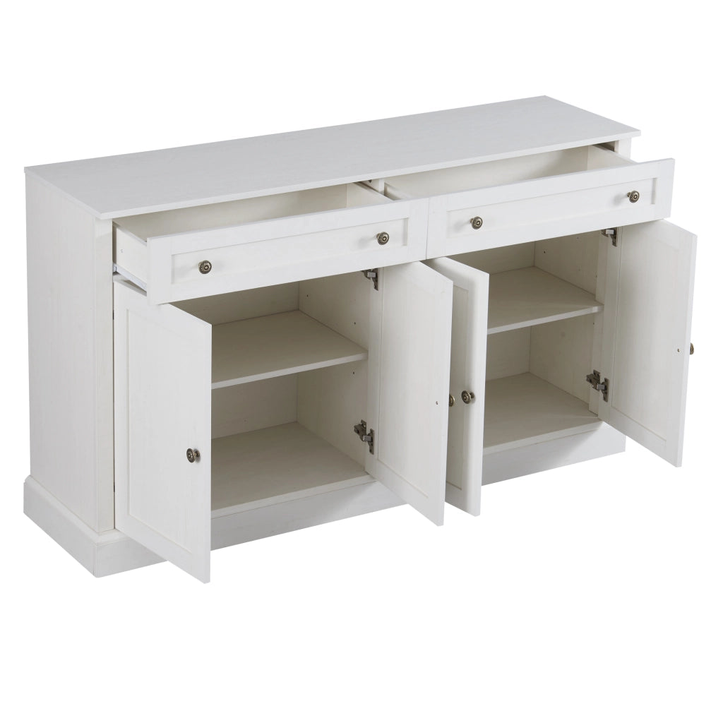 Credenza con 4 ante; 2 cassetti e ripiani regolabili per soggiorno 150×40×86 cm bianco antico