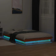 Giroletto LED-Struttura Letto con LED Marrone Cera 135x190 cm in Legno Massello di Pino