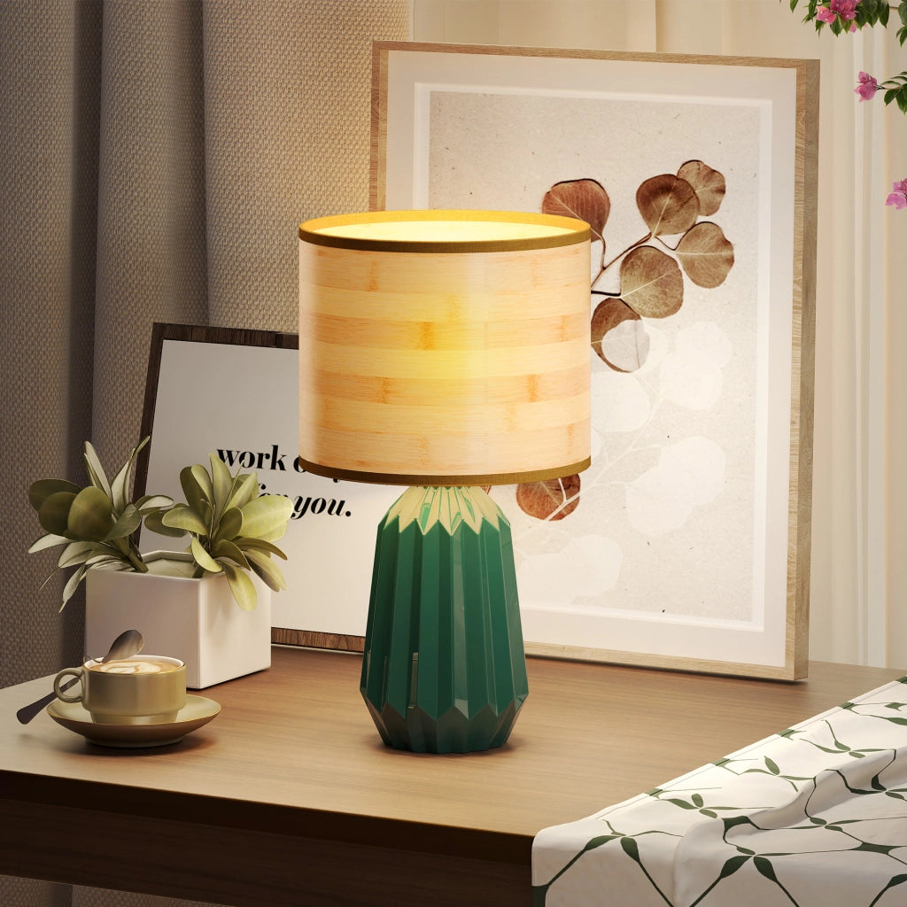 Lampada da Tavolo Retro ¨C zephmum ¨C Verde e Legno Naturale