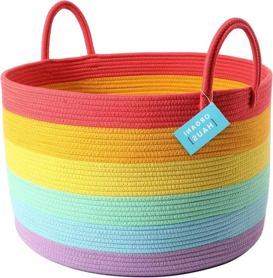 Tessuto di Cotone Grande Opbagger con Maniglie - Arcobaleno Unicornio Decorativo - 50x33cm - Opbagger per Bambini - Organizzazione - Organizzatori per Aula