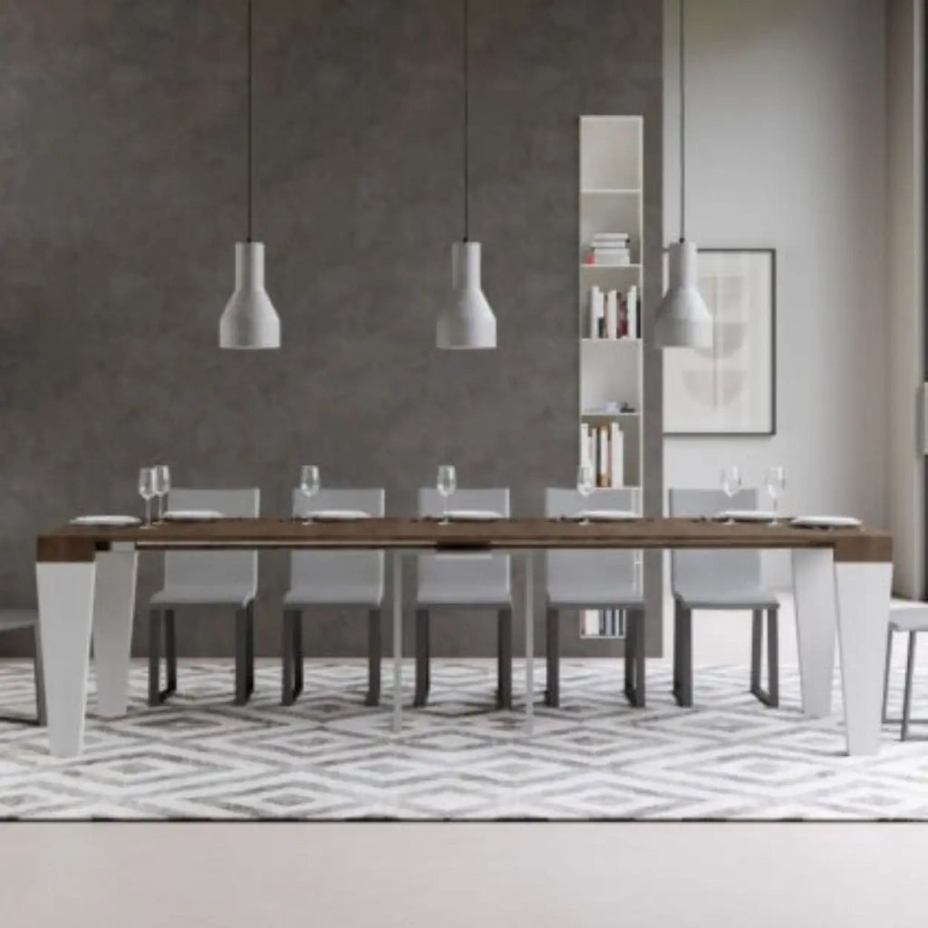 Consolle allungabile 90x40/300 cm Spimbo Mix piano noce - struttura bianco frassino