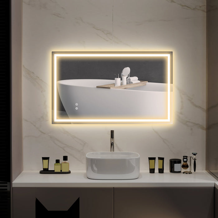 Specchio per Bagno con Luci LED a 3 Tonalità 100x3x60 cm Antiappannamento e Strato Antiurto