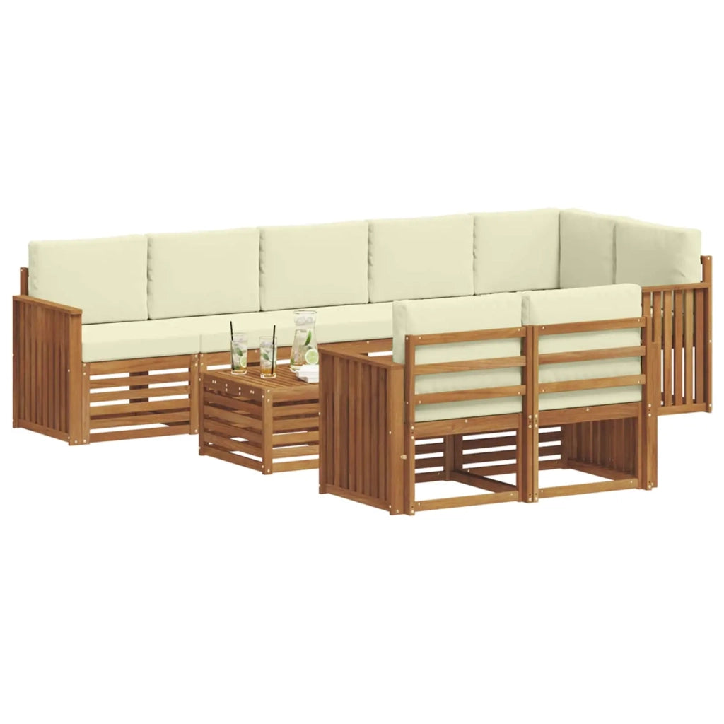 Set di divani da esterno 9 pz Naturale e Crema Poliestere 3375045