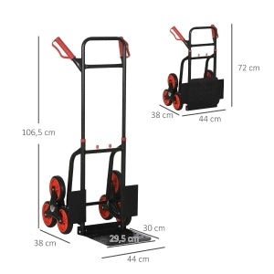 Carrello saliscale in acciaio con 6 ruote, manico telescopico, portata 120 kg, nero