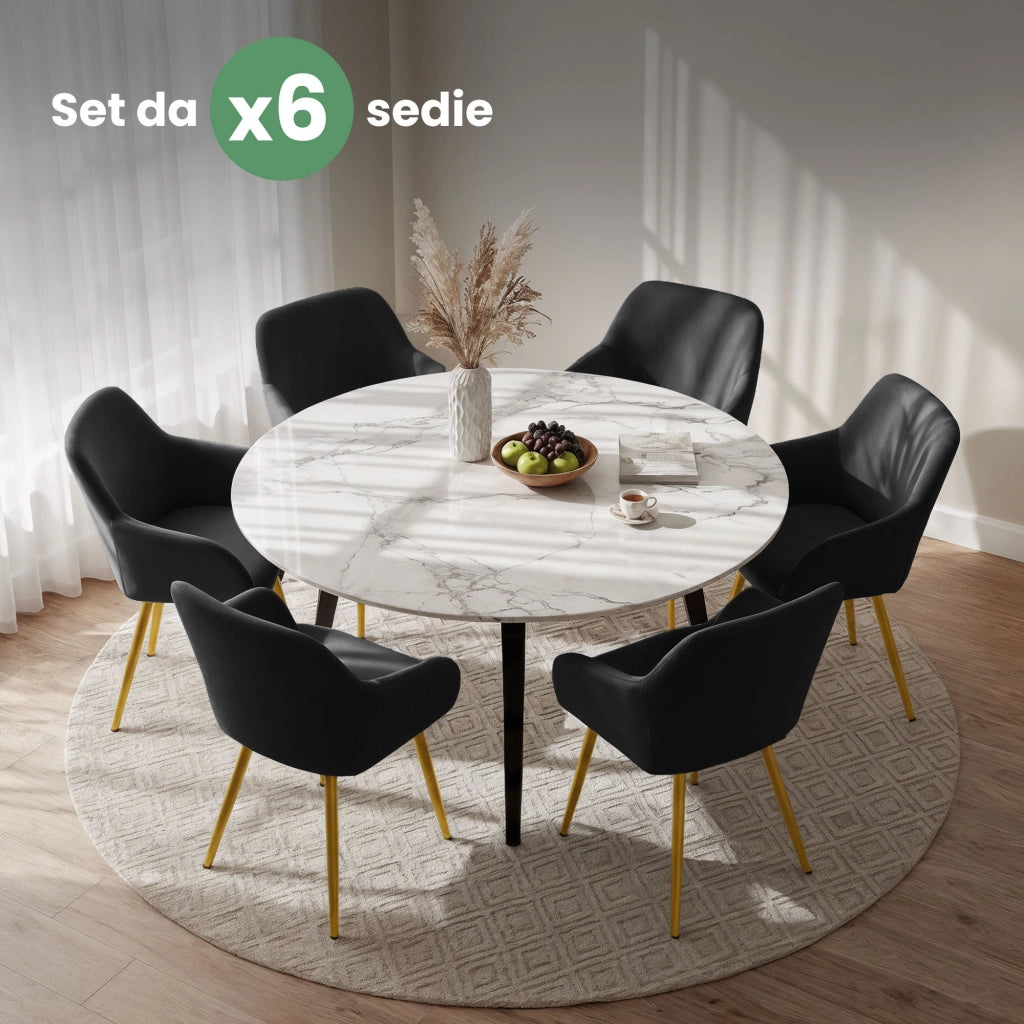 Set di 6 Sedie in velluto liscio ESTELLE Nero gambe oro