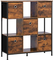 Scaffale per Libri, Scaffale con 4 Cubi Aperti e 5 Cassetti in Tessuto non Tessuto, Unità di Stoccaggio Industriale per Soggiorno/Camera da Letto/Ufficio, Legno Ingegnerizzato, RGB64vbn