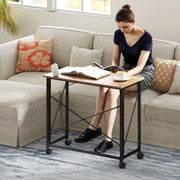 Scrivania pieghevole salvaspazio con 4 ruote bloccabili, per ufficio domestico, in legno, rovere, 80 × 40 × 75 cm