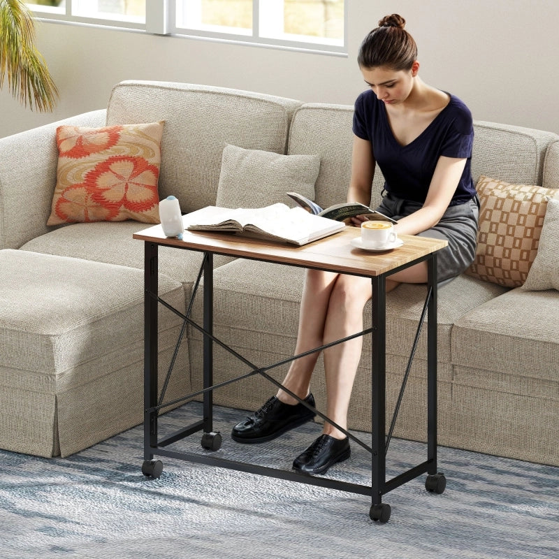 Scrivania pieghevole salvaspazio con 4 ruote bloccabili, per ufficio domestico, in legno, rovere, 80 × 40 × 75 cm