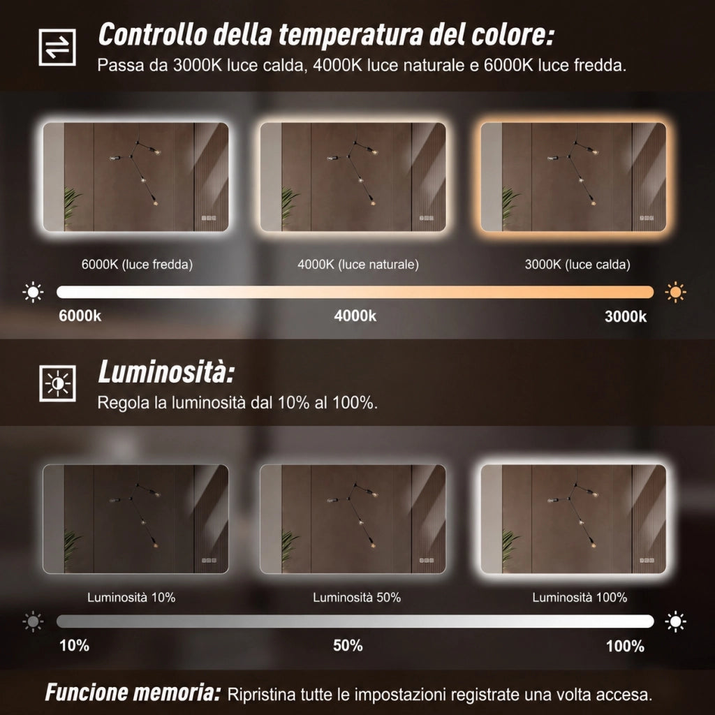 Specchio bagno led 60x80 specchio senza cornice moderno antiappannamento dimmerabile argento