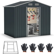 Casetta da Giardino 3,66㎡, Capanno da Esterno con Tetto Spiovente e Porte Scorrevoli, 4 Prese d'Aria e Base, in Metallo Zincato Resistente alle Intemperie, 235 x 171 x 196 cm