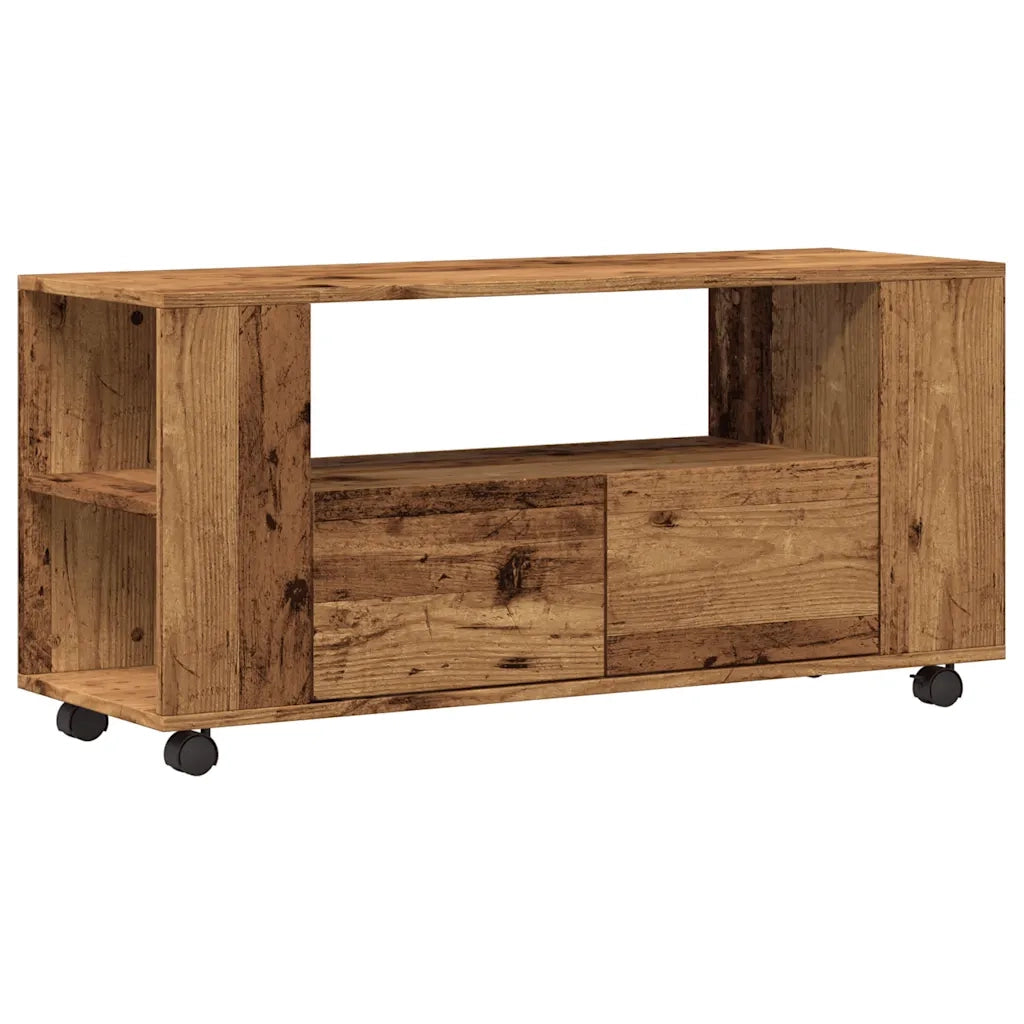 Mobile Porta TV con Ruote-Mobile per TV-Credenza TV Legno Antico 102x34,5x43cm Truciolato
