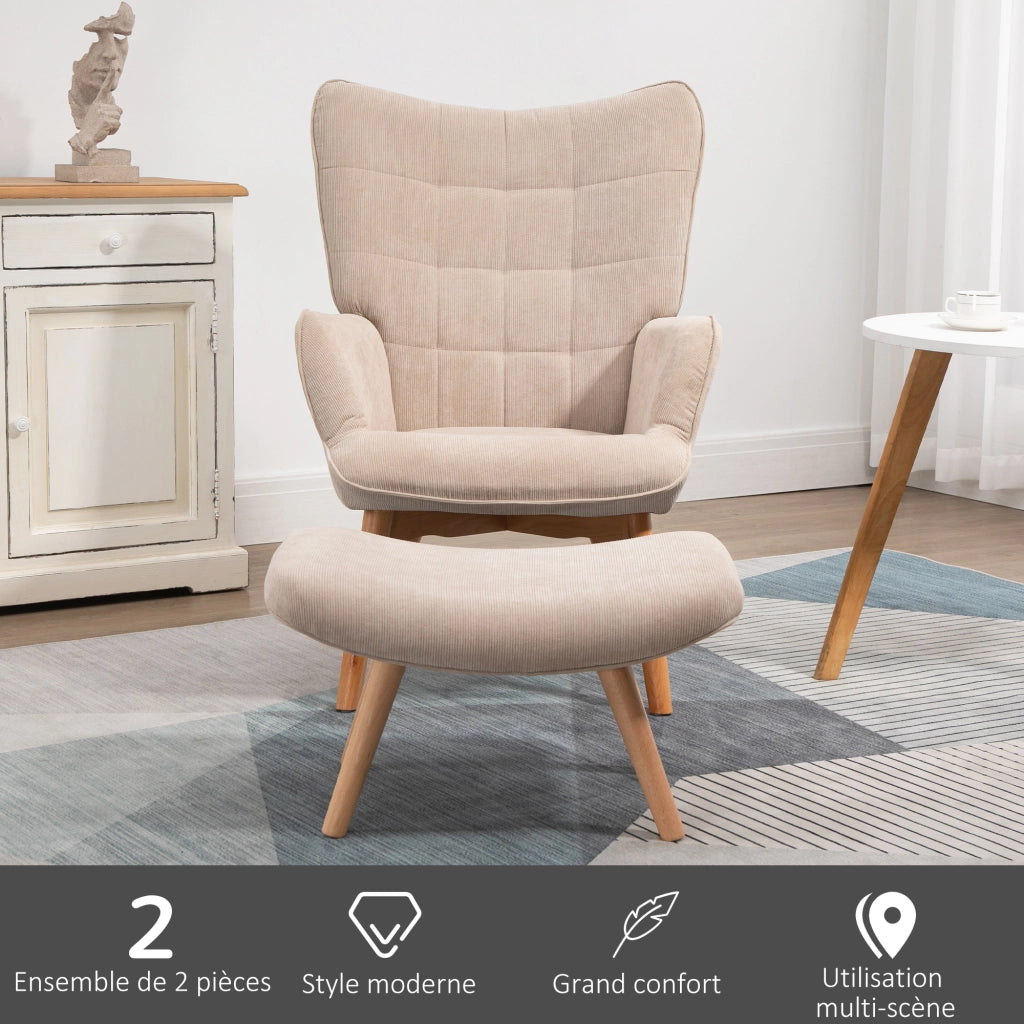 Poltrona con poggiapiedi ¨C zephmum ¨C tessuto velluto beige