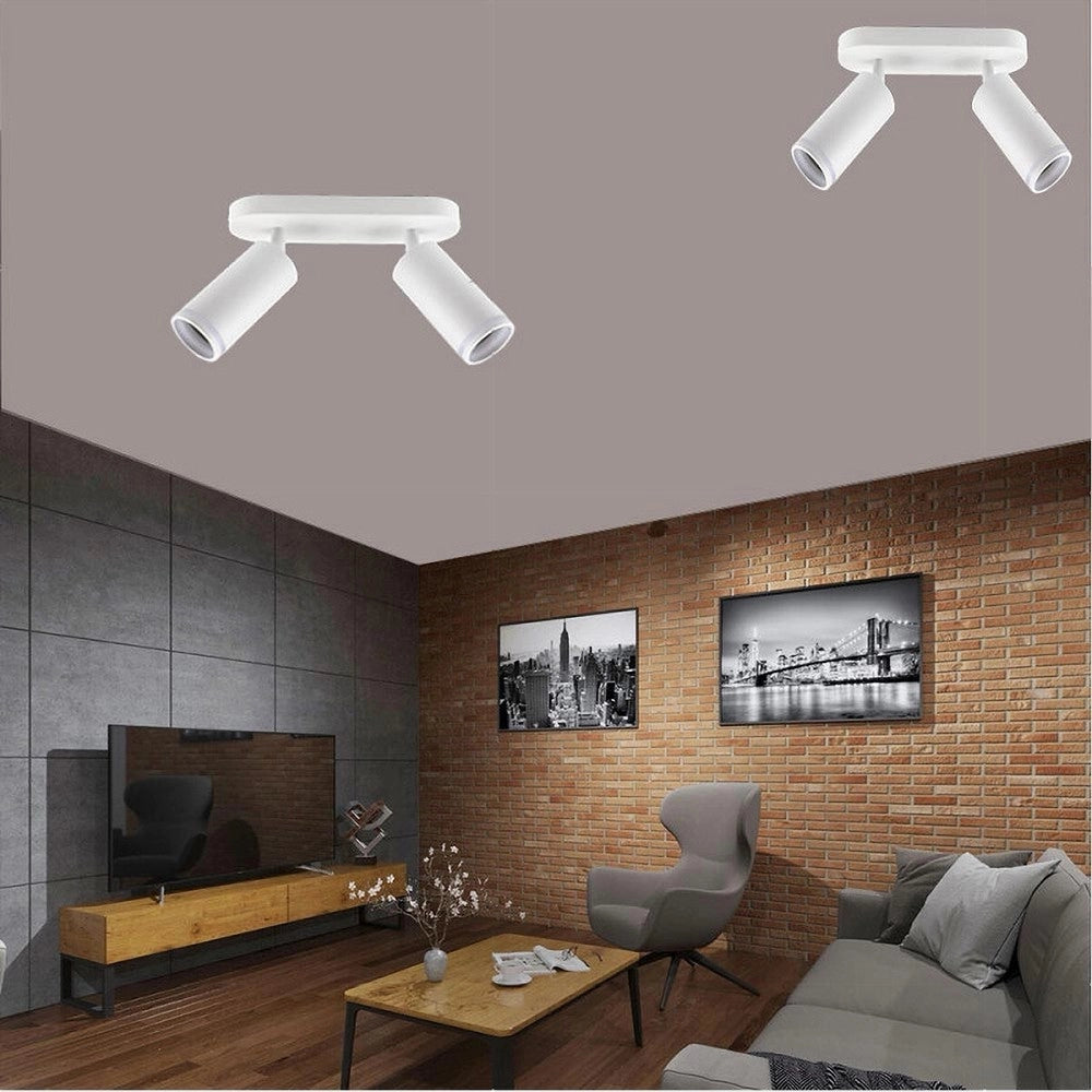 Trade Shop - Applique Plafoniera Orientabile Da Soffitto Parete 2 Diffusori Lampada Gu10 Ts-2 - Bianco