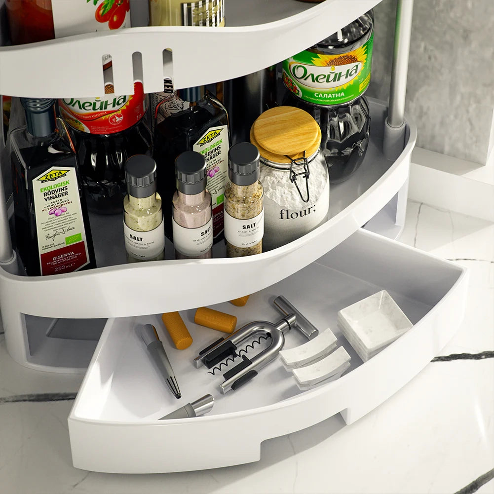 Scaffalatura Angolare 2Ripiani 1Cassetto Unità di Mensole Cucina Bagno Multiuso Bianco