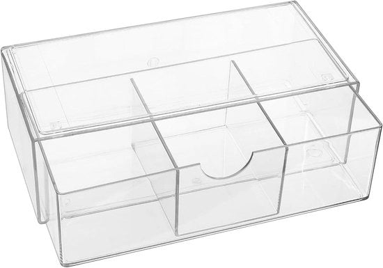 Organizzatore di cosmetici premium a 3 compartimenti con ante trasparenti e supporto per stecche di cotone, organizzatore di make-up per la stanza da bagno, ladekast e organizzatore per la vasca da bagno.