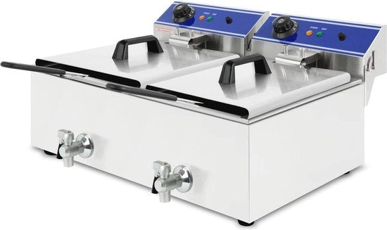 Friteuse elettrica professionale 2x 10L - Zona fredda, 6000W, Acciaio inossidabile, Temperatura 50-200°C, Facile da pulire