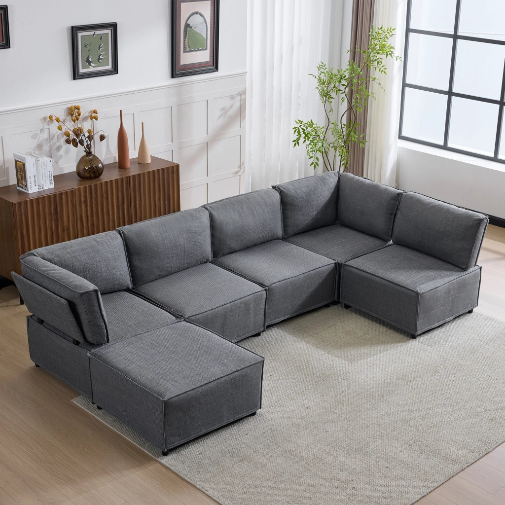 Divano modulare componibile con funzione letto e configurazione angolare in tessuto - grigio scuro