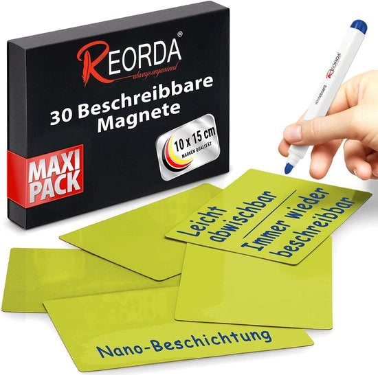 Strisce di Magnetismo Descrittive - 30 Magnetismi Descrittivi - 10 x 15 cm (Verde) - Magnetismi Descrittivi per Whiteboard, Kanban, Tabella Magnetica o come Magnetismi Descrittivi per la Refrigeratrice