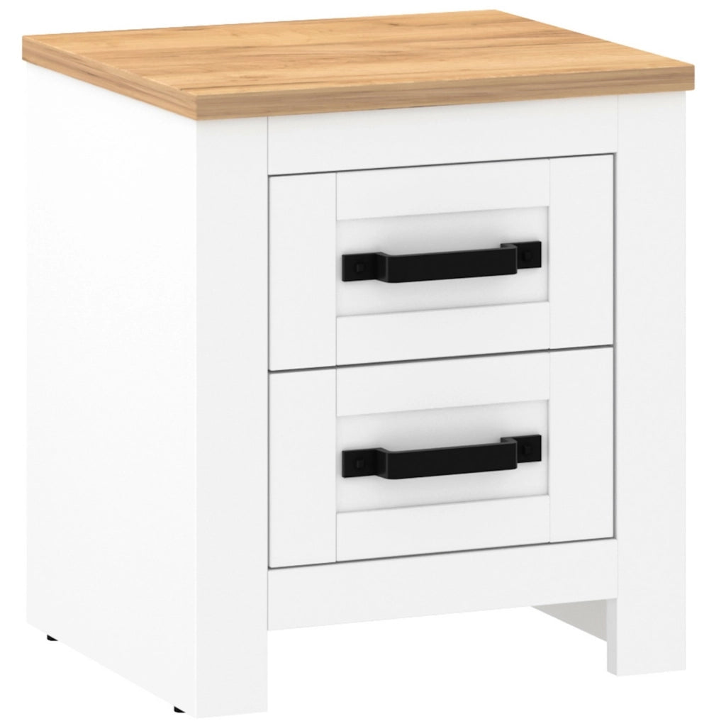 Comodino RONCO 3 bianco + rovere (Lanzette dX, colore nimfea alba / rovere artigianale oro)