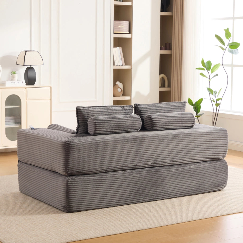 Divano letto modulare in velluto a coste grigio scuro