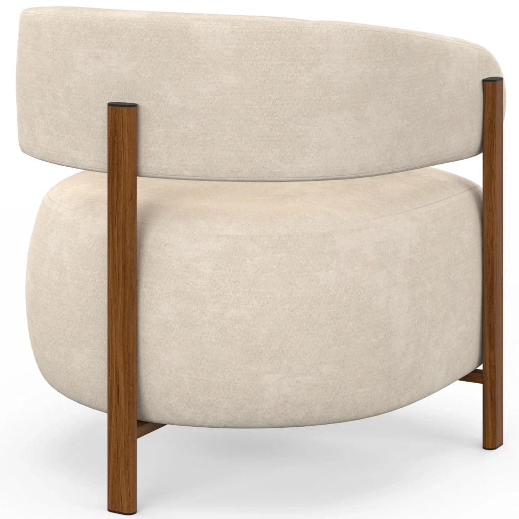IDMarket - Poltrona ALBERT in tessuto chenille beige con gambe effetto noce
