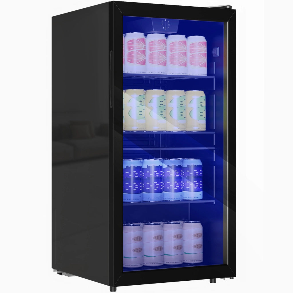 Frigo Bevande 93 Litri ¨C Zephmum ¨C 115 Lattine, Porta in Vetro, Scaffali Regolabili, LED, Nero