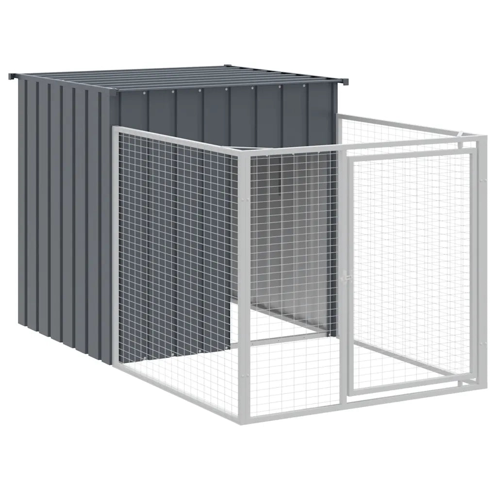 Casetta Cani con Corsa Antracite 110x405x110 cm Acciaio Zincato 3189079