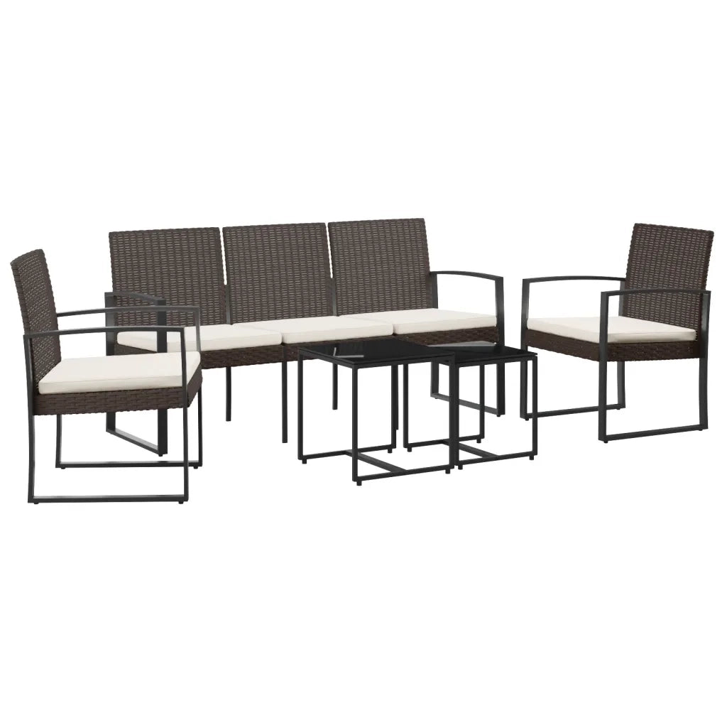 Set da Pranzo da Giardino 5 pz | Set Salotto da Giardino con Cuscini in PP Rattan Marrone